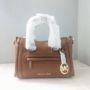 Michael Kors Carine Extra-Small Pebbled Leather Satchel In Brown/Gold.